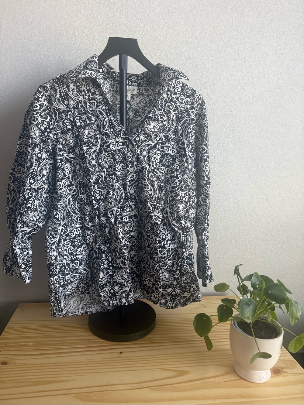 Coldwater Creek Black & White Paisley Button-Down Shirt